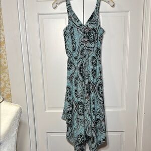 H&M NWOT Elegant Black and Turquoise Batik Patterned Handkerchief Dress